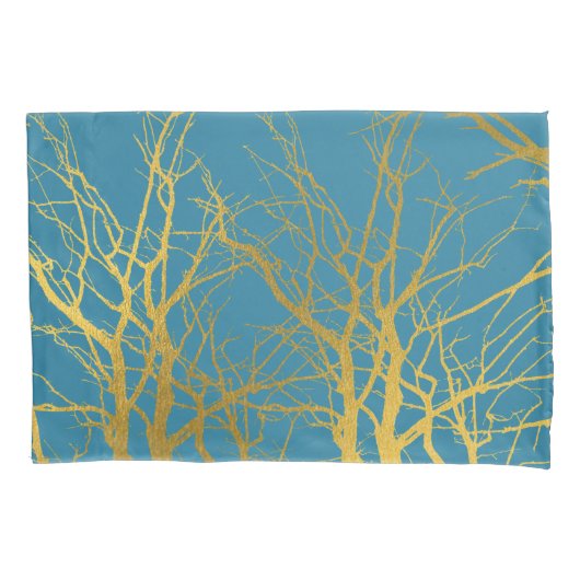 Housse D'oreillers Branches Gold Tree Motif Arrière - plan bleu (devant)