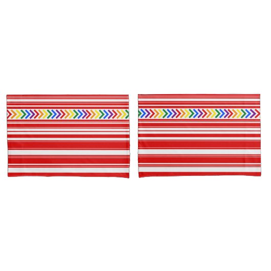 Housse D'oreillers Bright Pride Motif sur bande rouge et blanche (devant-Set)