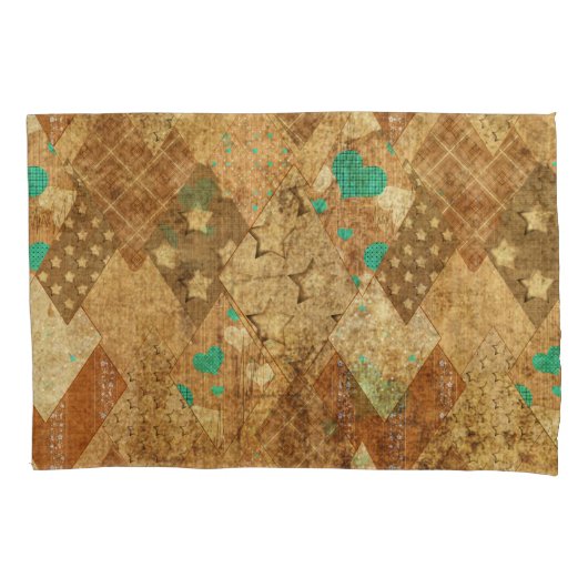 Housse D'oreillers Brown Grunge Quilt Stars Coeurs (devant)