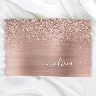 Housse D'oreillers Brushed metal rose Gold Pink Glitter Monogram