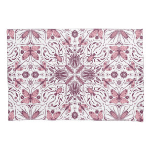 Housse D'oreillers Buissons, magenta foncé et rose sur blanc