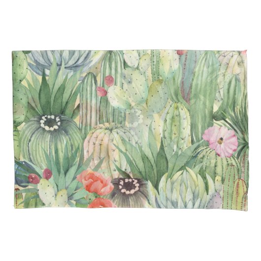 Housse D'oreillers Cactus, succulents : aquarelle florale imprimé. (devant)