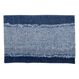 Housse D'oreillers Cadre de jean bleu denim fringé.