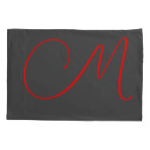 Housse D'oreillers Calligraphie rouge gris unique nom monogramme init (Dos)