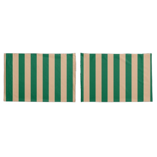 Housse D'oreillers Camel Beige & Classic Green Stripe (Dos-Set)