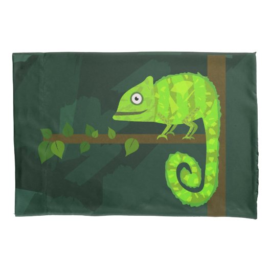 Housse D'oreillers Caméléon vert mignon (devant-gauche)
