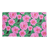 Housse D'oreillers Camellias rose Fuchsia et Feuilles verts Jade (Dos)