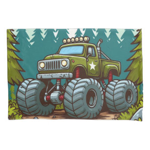 Housse D'oreillers Camion Monster Vert dans la forêt