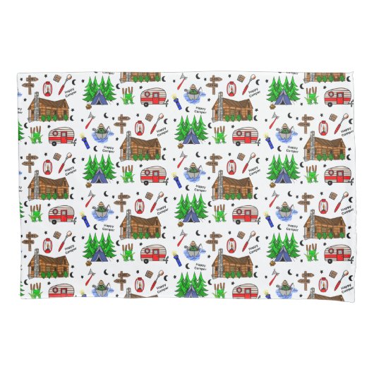 Housse D'oreillers Camping ou Midwest à thème Happy Camper (devant)