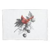 Housse D'oreillers Cardinal rouge sur branche noire et blanche (devant-gauche)