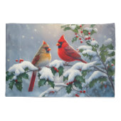 Housse D'oreillers Cardinaux rouges et Holly en neige (Dos-gauche)