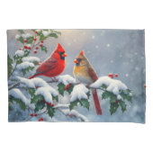 Housse D'oreillers Cardinaux rouges et Holly en neige (devant-gauche)