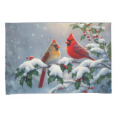 Housse D'oreillers Cardinaux rouges et Holly en neige (devant-Droit)