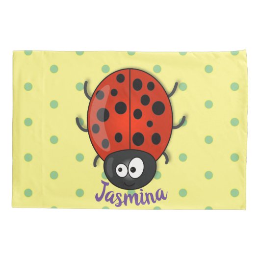 Housse D'oreillers Caricature de coccinelle rouge joyeux (Dos)