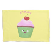 Housse D'oreillers Caricature de cupcake joyeux (devant)