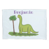 Housse D'oreillers Caricature de dinosaure de brontosaurus vert migno (devant)