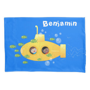 Housse D'oreillers Caricature de poisson sous-marin jaune mignon