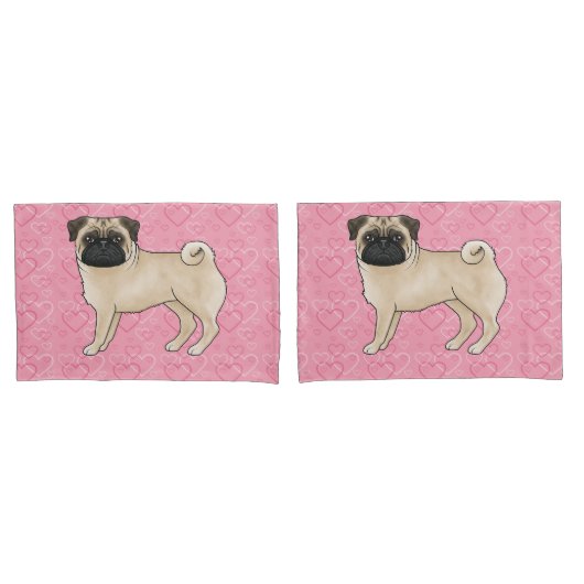 Housse D'oreillers Carlin Fun Chien Cartoon Mops Pink Love Motif de c (devant-Set)