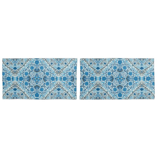 Housse D'oreillers Carreaux à fleurs bleus (devant-Set)