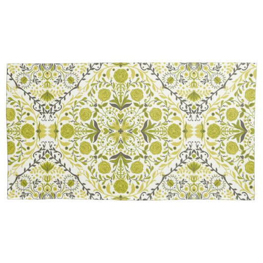 Housse D'oreillers Carreaux de fleurs en vert (devant-gauche)