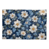 Housse D'oreillers Carrelage bleu foncé Blanc Floral (Dos)