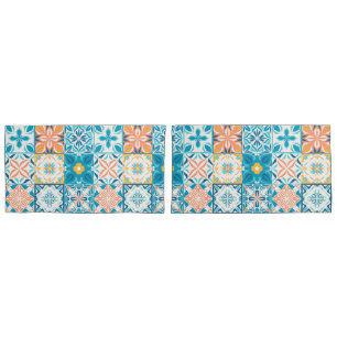 Housse D'oreillers Carrelage orange et bleu