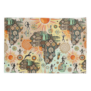 Housse D'oreillers Carte d'Afrique Éléments Tribaux Décoratifs Motif