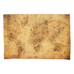Housse D'oreillers Carte du Vieux-Monde : Parchemin Vintage