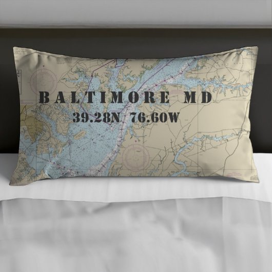 Housse D'oreillers Carte marine Latitude Longitude Baltimore MD