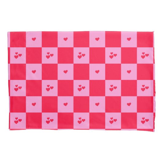Housse D'oreillers Cartes Grille rose et rouge (devant)