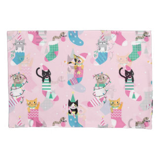 Housse D'oreillers Cartographie Chats Noël Motif sans couture