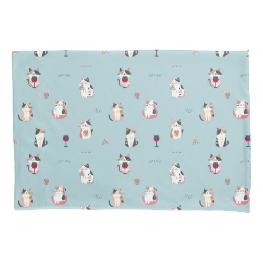 Housse D'oreillers Cat & Vin Pillowcase : Design amusant pour les Amo (devant)
