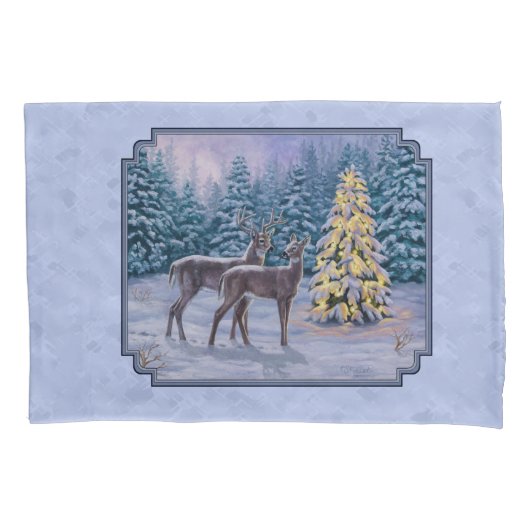 Housse D'oreillers Cerf et arbre de Noël Bleu d'hiver (devant-gauche)