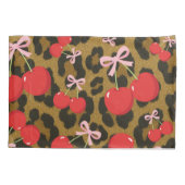 Housse D'oreillers Cerises Rouges avec Imprimé Léopard Coquette Noeud (Dos)