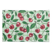 Housse D'oreillers Cerises rouges sur en vichy vert clair (Dos-gauche)