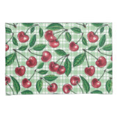 Housse D'oreillers Cerises rouges sur en vichy vert clair (devant-Droit)