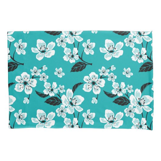 HOUSSE D'OREILLERS CERISIER FLEURI - SAKURA (TURQUOISE) (devant-gauche)
