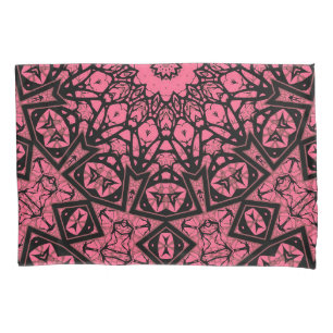 Housse D'oreillers Châle à patchwork de châle rose et noir