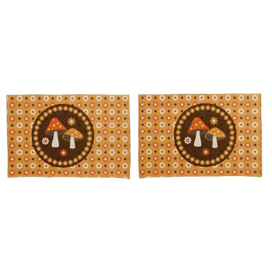 Housse D'oreillers Champignons et fleurs doux rétro (devant-Set)