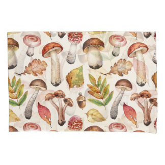 Housse D'oreillers Champignons Feuille : Motif d'illustration aquarel