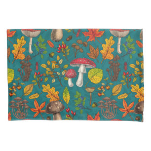 Housse D'oreillers Champignons, feuilles, noix et baies d'automne sur