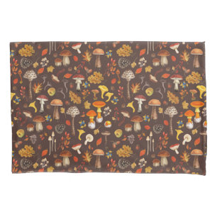 Housse D'oreillers Champignons sauvages sur brun