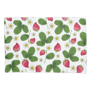 Housse D'oreillers Champs de fraises en blanc