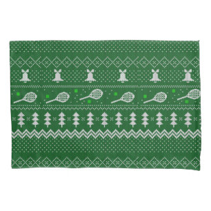 Housse D'oreillers Chandail de Noël de tennis Motif tricoté vert