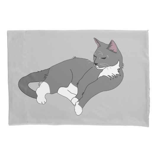 Housse D'oreillers Chat gris et blanc Tuxedo (devant)
