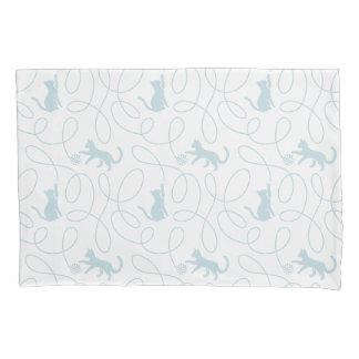 Housse D'oreillers Chat joueur et motif de boule de laine bleu clair