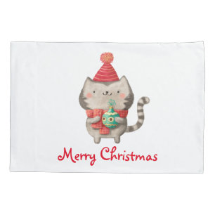 Housse D'oreillers Chat mignon de Noël