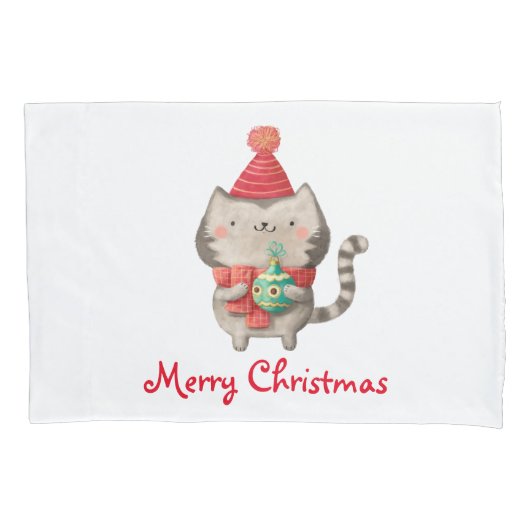 Housse D'oreillers Chat mignon de Noël (devant)