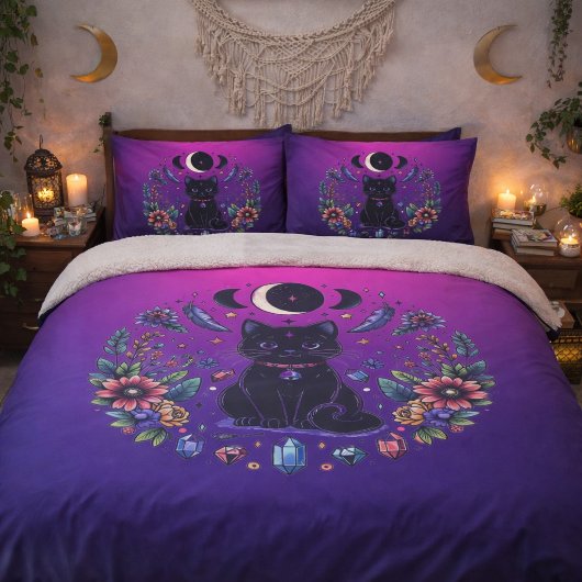 Housse D'oreillers Chat Noir Céleste Mystique Violet Rose
