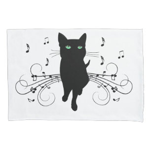 Housse D'oreillers Chat noir entouré de notes de musique murmurantes